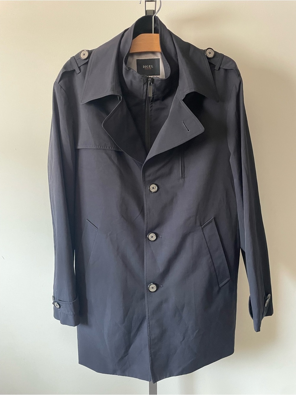DIGEL Move Car Coat Double Layer Look Zip & Button Up Mens Rain Jacket